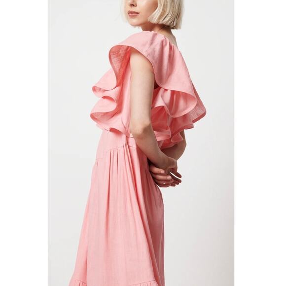 ELLIATT Eloise Maxi Dress Ruffle-Trim Scoop Neck Tiered Linen Blend Pink Size M - Picture 1 of 13
